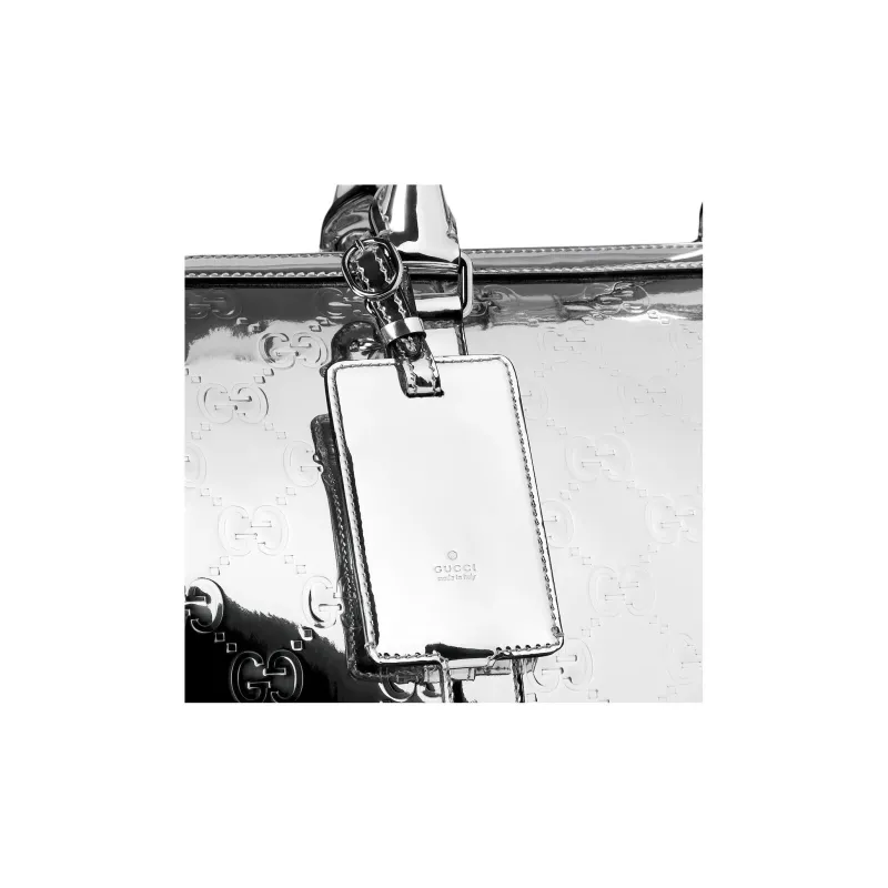 GUCCI Metallic Silver Mirror Finish Effect Fabric Shoulder Bag, Crossbody Bag, Handbag Medium Size Men's Silver-5