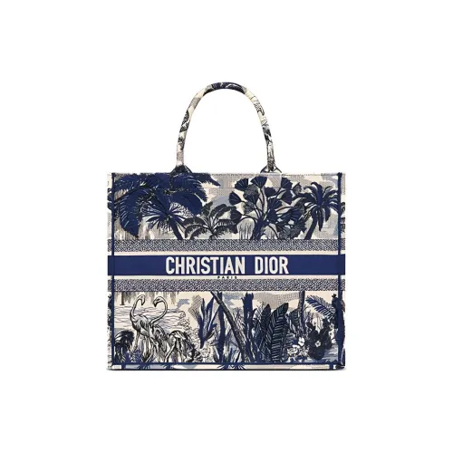 DIOR BookTote Canvas Tote Bag Shopping Bag Handbag Large Size Women's Blue