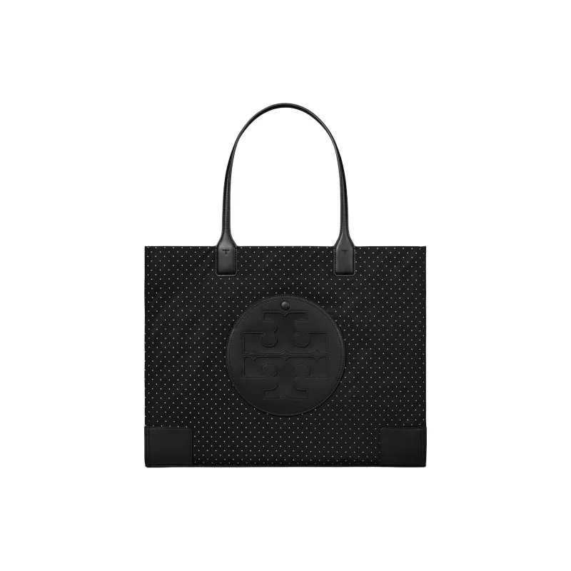 TORY BURCH Ella Recycled Polyester Tote Bag, Shopping Bag, Shoulder Bag, Handbag Medium Size Women's Black-0