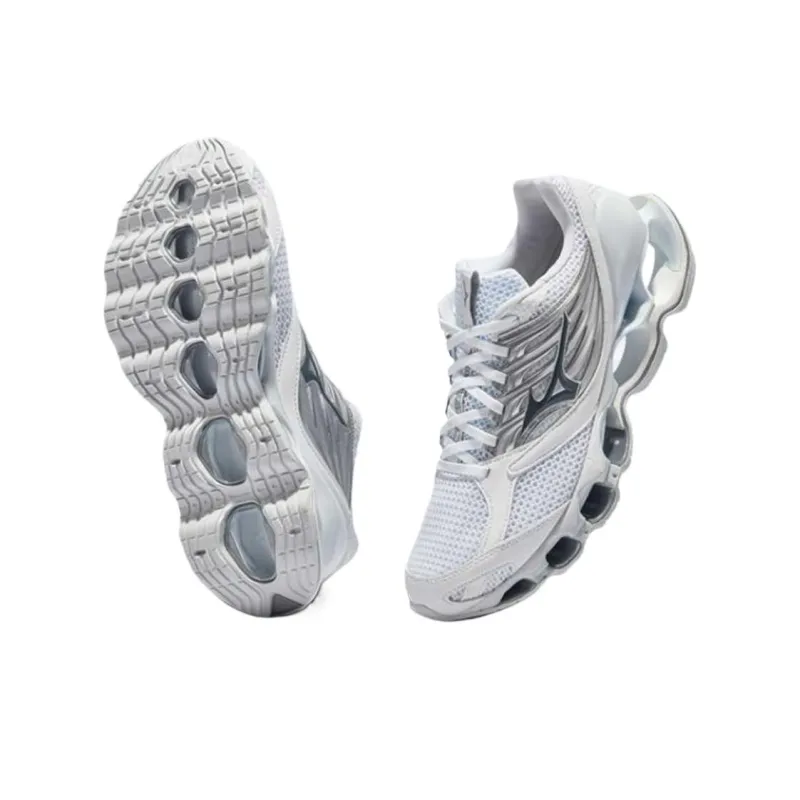 Mizuno Cushioning Anti-Slip Wear-Resistant Breathability Low-Top Running Shoes Unisex White Silver-3