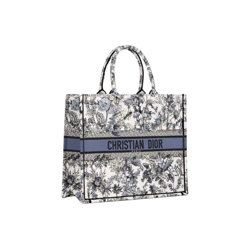 DIOR Cotton Tote Bag, Shopping Bag, Handbag Large Size Women's White & Denim Blue-1
