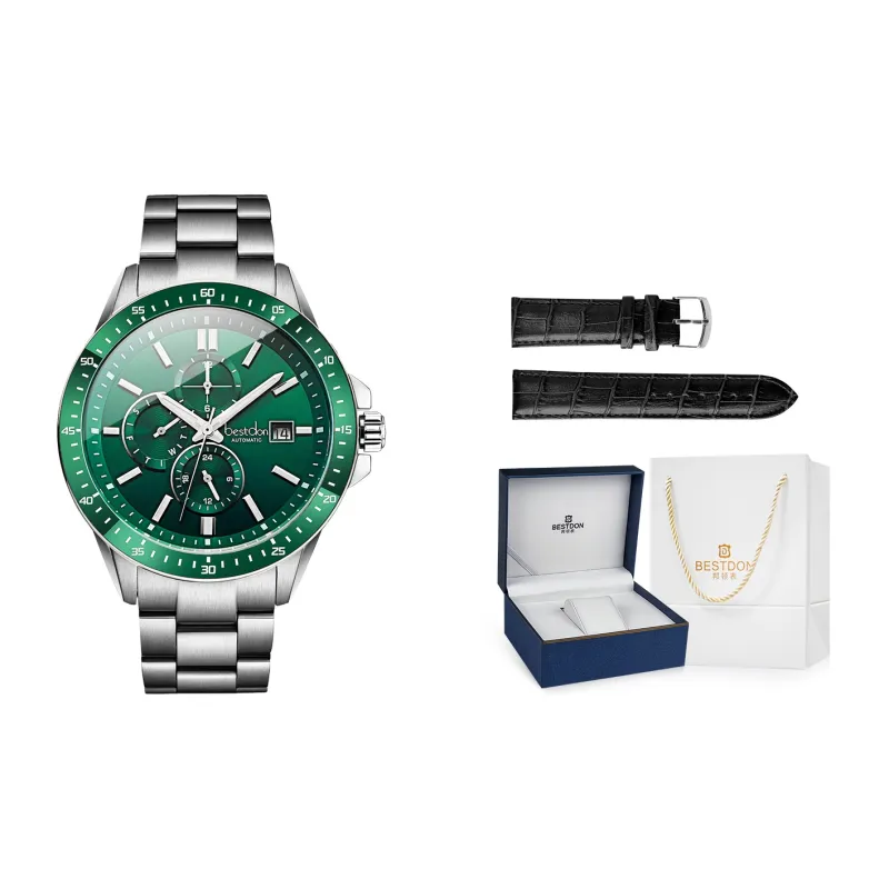 Bestdon Automatic Mechanical Movement Stainless Steel Watchband Men's Watches Green Dial-0