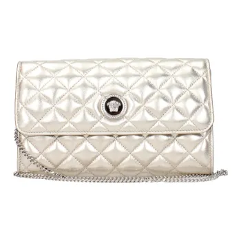 VERSACE Leather Clutch Bag Over The Shoulder Small Size Women's Champagne