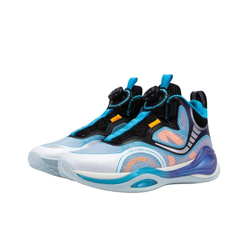 XTEP Anti Slip Wear Resistant Mid Top Children's Basketball Shoes Blue Teenagers-1