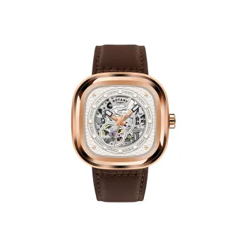 ROTARY Greenwich Series Wrist Watch Automatic Mechanical Movement Cow Leather Strap 44mm Cut Out Dial Men's Watches