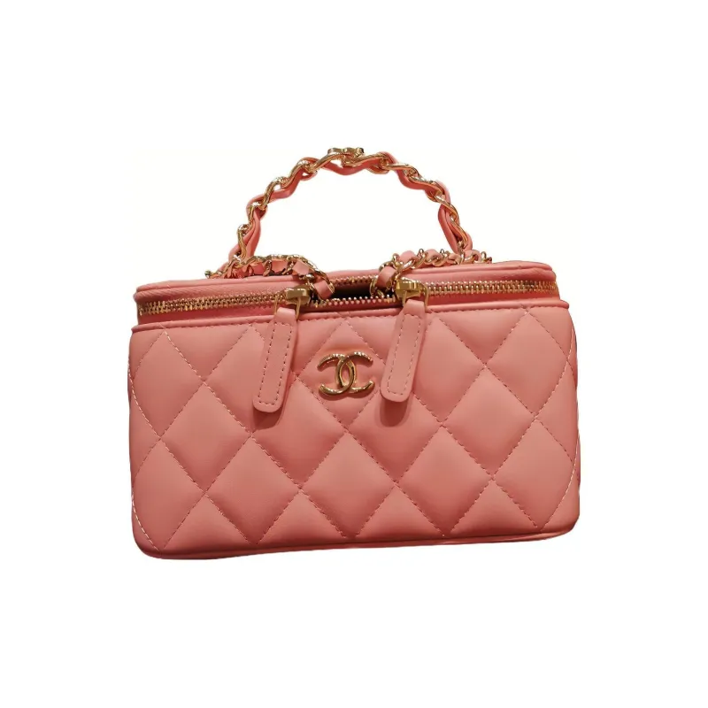 CHANEL Sheepskin Box Bag, Makeup Bag, Handbag, Shoulder Bag, Crossbody Bag Women's Pink-1