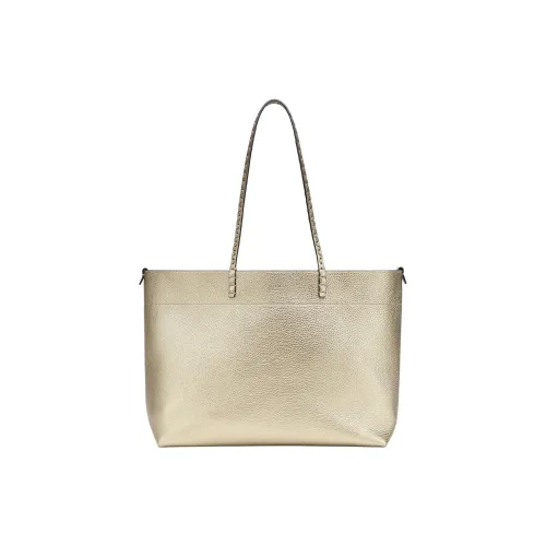 FENDI Calfskin Tote Bag Shopping Bag Handbag Medium Size Women's Champagne