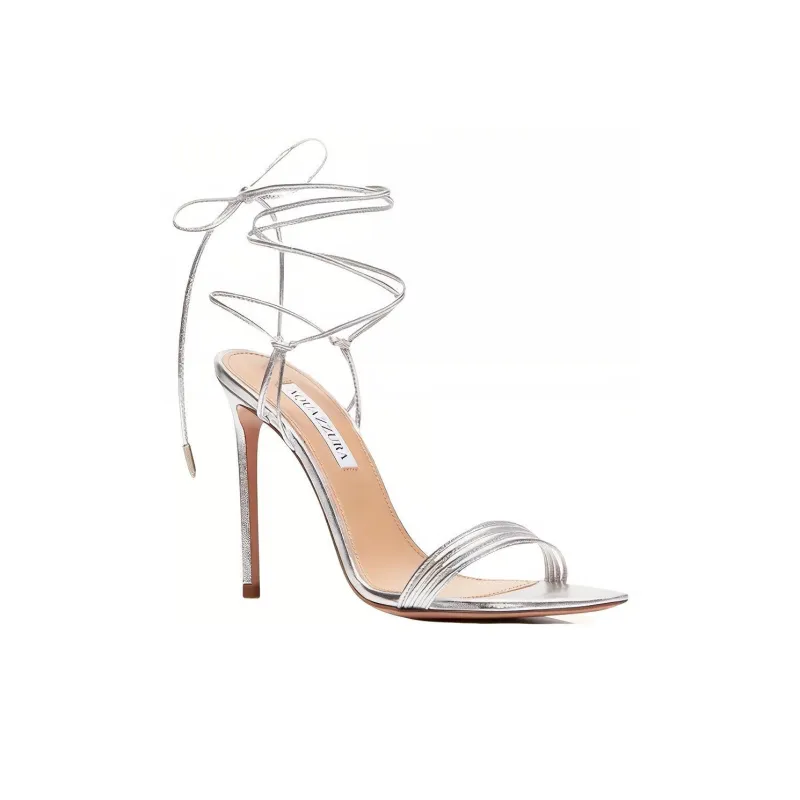AQUAZZURA Trouble Maker Sandal 105 Strap Sandals Women's Silver-2
