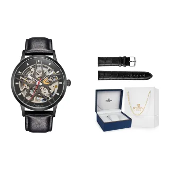 Bestdon Automatic Mechanical Movement Genuine Leather Strap Watch Men's Watches Black Dial