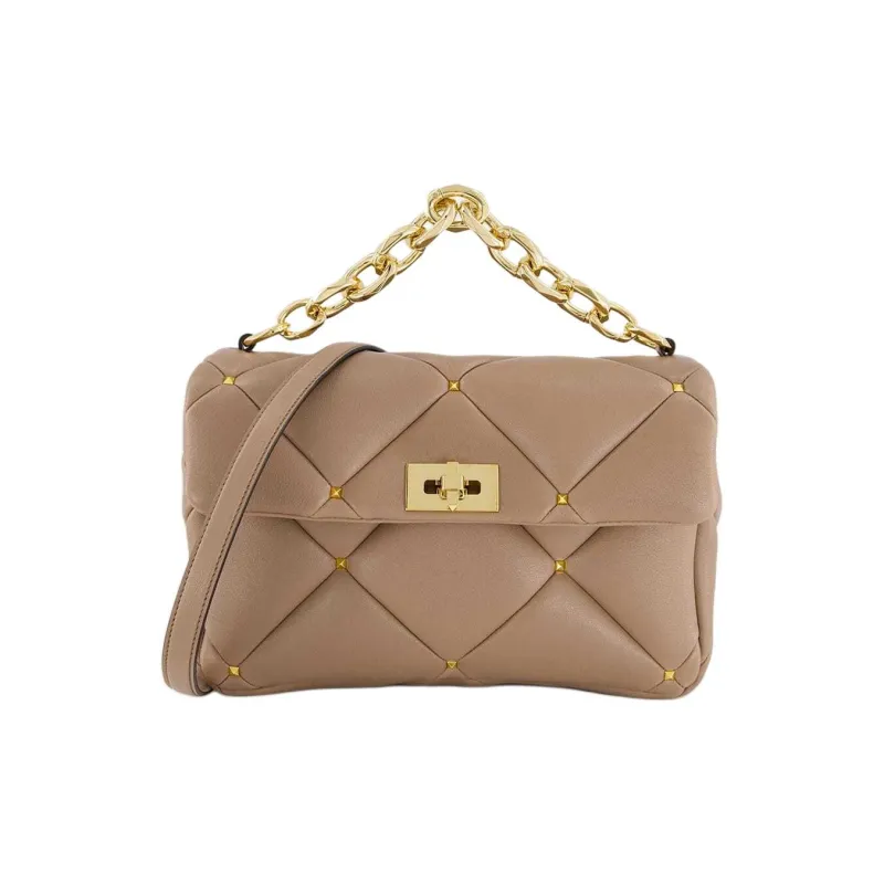 Valentino GARAVANI Calfskin Shoulder Bag, Crossbody Bag, Handbag Women's Beige-0