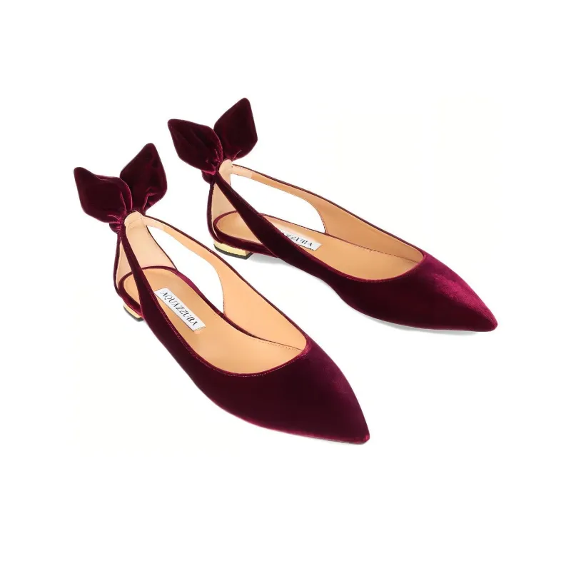 AQUAZZURA Bow Tie Ballet Flat Shoes Women's Purple-3