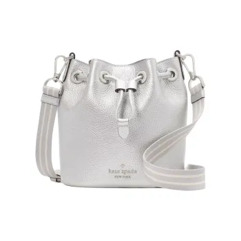 Kate Spade Metal Leather Bucket Bag, Shoulder Bag, Crossbody Bag Small Size Women's Decoration Silver