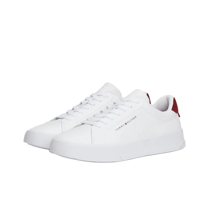 Tommy Hilfiger Trainers Essential Pebble Grain Court Low Top Skateboard Shoes Men's White Red-2