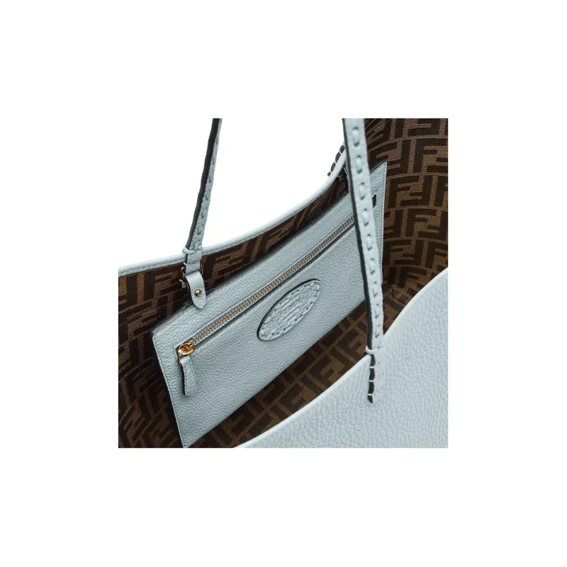 FENDI Calfskin Tote Bag Shopping Bag Shoulder Bag Handbag Medium Size Women's Light Blue-4