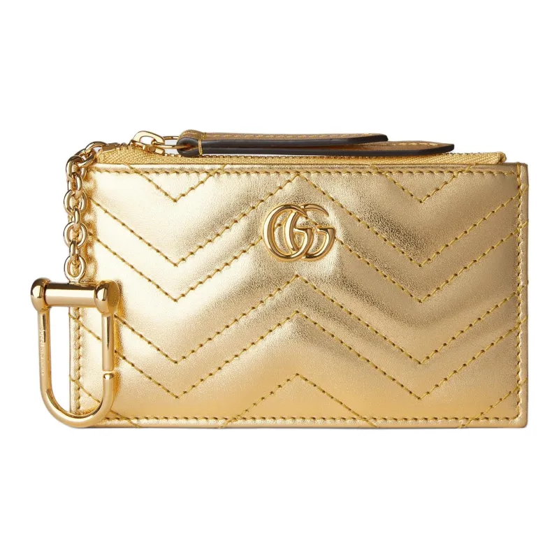 GUCCI GG Marmont Leather Key Pouch Unisex Gold-0
