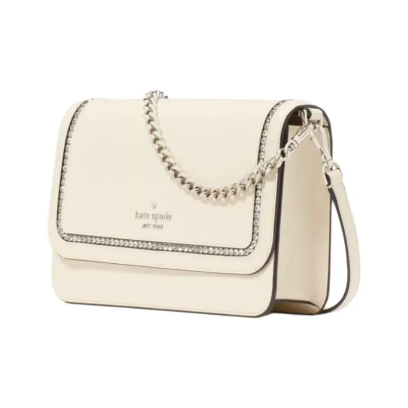 Kate Spade Cross-Stitch Leather Crossbody Bag Shoulder Bag Medium Size Women's Protein Cream-1