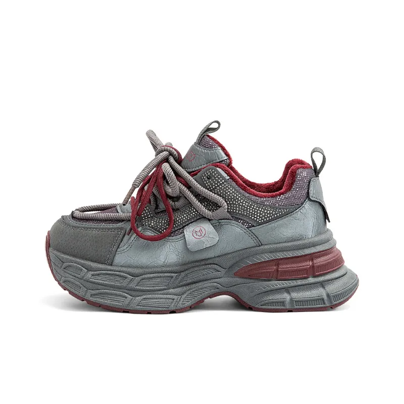OMS Chunky Sneakers Women's Low Top Black/Red-4