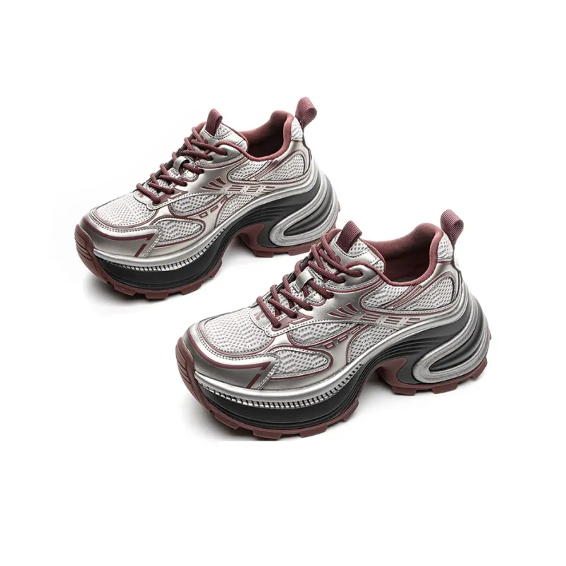 BENZI Chunky Sneakers Women's Low Top Gunmetal Gray/Ancora Red/Champagne-9