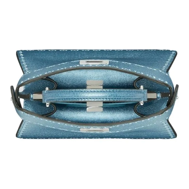 FENDI Peekaboo ISeeU Calfskin Shoulder Bag, Crossbody Bag, Handbag Trumpets Women's Blue-3