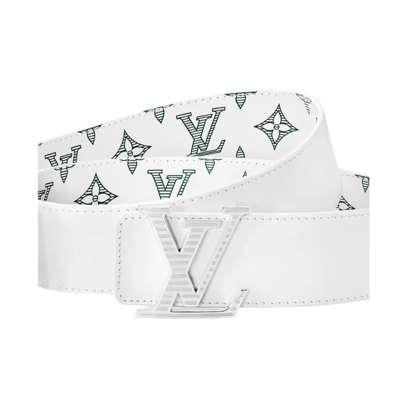 LOUIS VUITTON Leather Belts Men's White Width  4cm-3