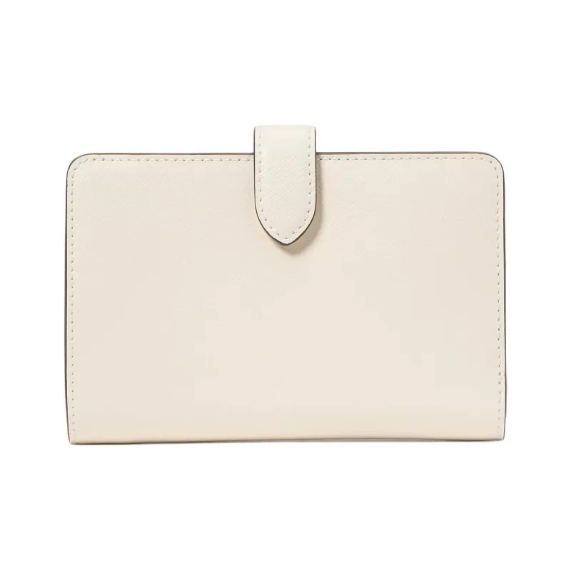 Kate Spade Cross-Stitch Leather Wallet Medium Size Women's Protein Cream-1