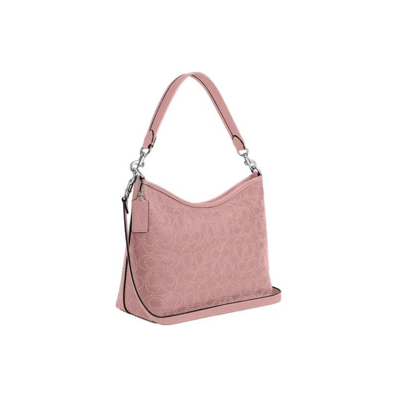 COACH Refined Pebble Pattern Leather Portable Crossbody Bag, Shoulder Bag Tubas Women's Silver & Pink Petal-1