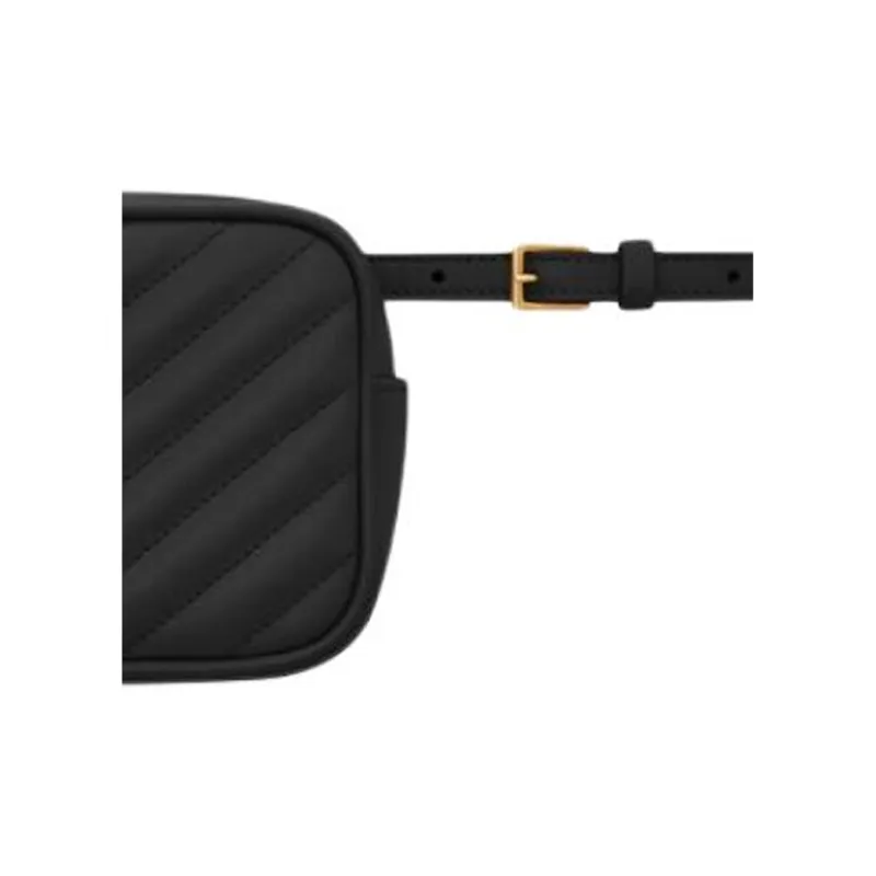 SAINT LAURENT LOU Quilted Leather Patchwork Cow Leather Camera Bag Fanny Pack Women's Black-3