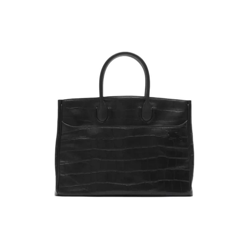 Burberry Lambskin Tote Bag Shopping Bag Handbag Small Size Unisex Black-2