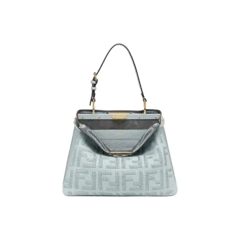 FENDI Peekaboo Calfskin One Shoulder Handbag Medium Size Women's Light Blue