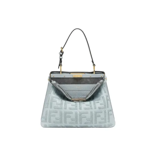 FENDI Peekaboo Calfskin One Shoulder Handbag Medium Size Women's Light Blue