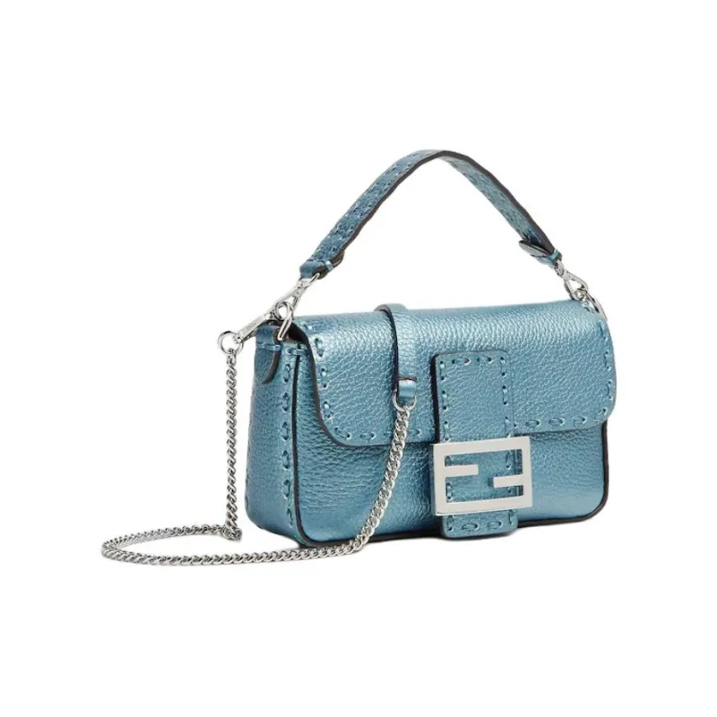 FENDI Calfskin Shoulder Bag Crossbody Bag Handbag Mini Women's Blue-1