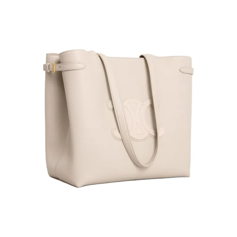 CELINE Triomphe Grain Calfskin Tote Bag, Shopping Bag, Handbag Medium Size Women's Light Beige-2