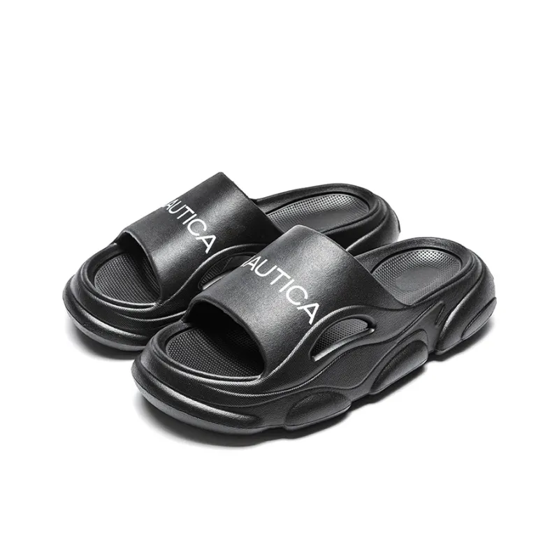 NAUTICA Slip Resistant Odor Resistant Abrasion Resistant Slide Slippers Unisex Black-1