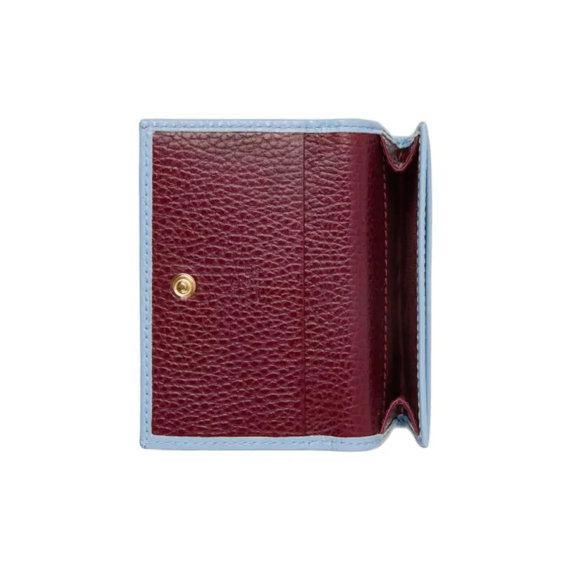 GUCCI GG Marmont Leather Card Holder Women's Light Blue & Dark Red-4