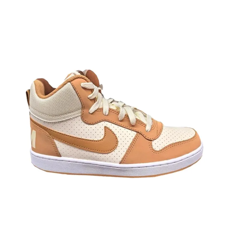 Nike Court Borough Anti Slip Wear Resistant Mid Top Kids' Skateboarding Shoes Light Brown Unisex-1