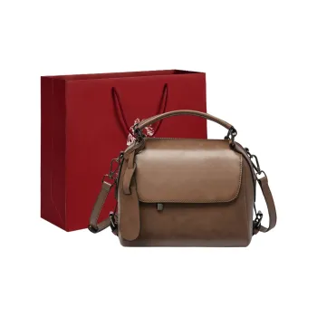 Old Man's Head Cow Leather Patchwork Synthetic Leather One Shoulder Handbags Women's Caramel