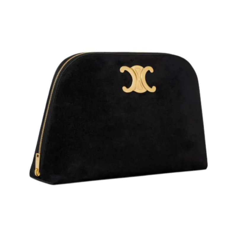 CELINE Triomphe Cow Leather Suede Clutch Women's Black-1