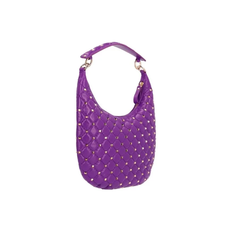 Valentino ROCKSTUD SPIKE Calfskin Hobo Bag One Shoulder Handbags Small Size Women's Purple-1