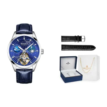 Bestdon Automatic Mechanical Movement Genuine Leather Strap Watch Men's Watches Black Dial
