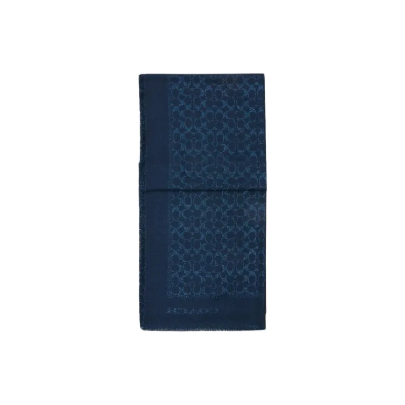 COACH Sheep Wool, Viscose, Polyester, Metal Coated Fiber Knit Scarves Unisex Blue-1