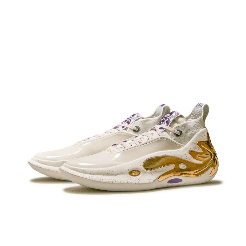 LiNing Wow11 Cushioning Rebound Mid-Top Basketball Shoes Men's White Gold-2