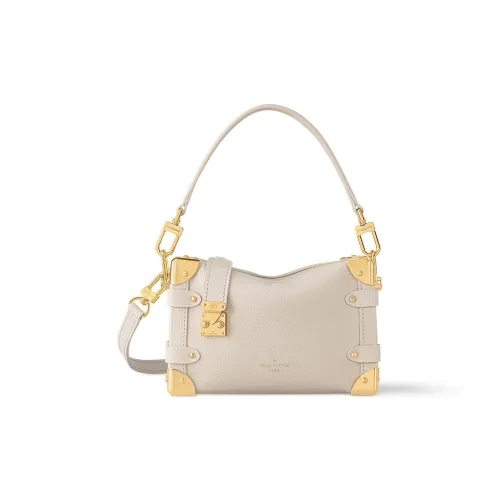 LOUIS VUITTON Grained Calfskin Soft Box Crossbody Bag Shoulder Bag Small Size Women's Light Beige