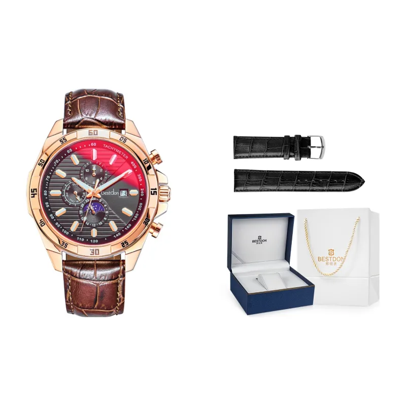 Bestdon Automatic Mechanical Movement Genuine Leather Strap Men's Watches Black Dial-4