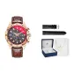 Rose Gold Case, Black Dial, Brown Belt