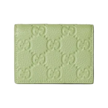 GUCCI Leather Wallet Mini Women's Light Green