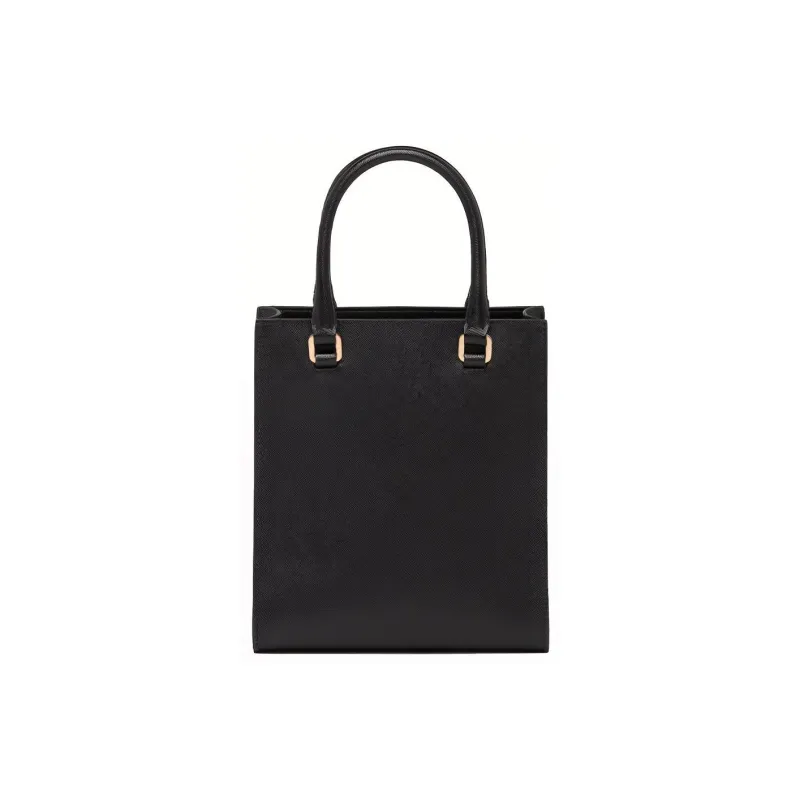 PRADA Cross-Stitch Leather Tote Bag Shopping Bag Handbag Women's Black-3