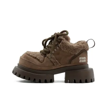 Little Sue Niche Design Nubuck Fleece Lined Warm Mini Stove Cotton Shoes Casual Single Shoes Women's Cool Brown