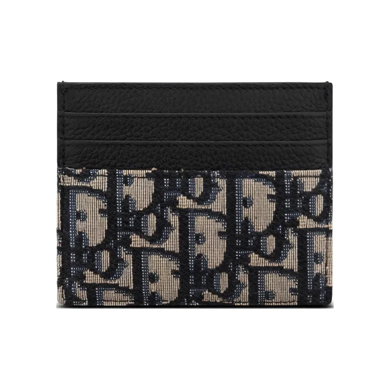 DIOR Embroidery Jacquard With Calfskin Card Holder Card Holder Men's Beige And Black-2
