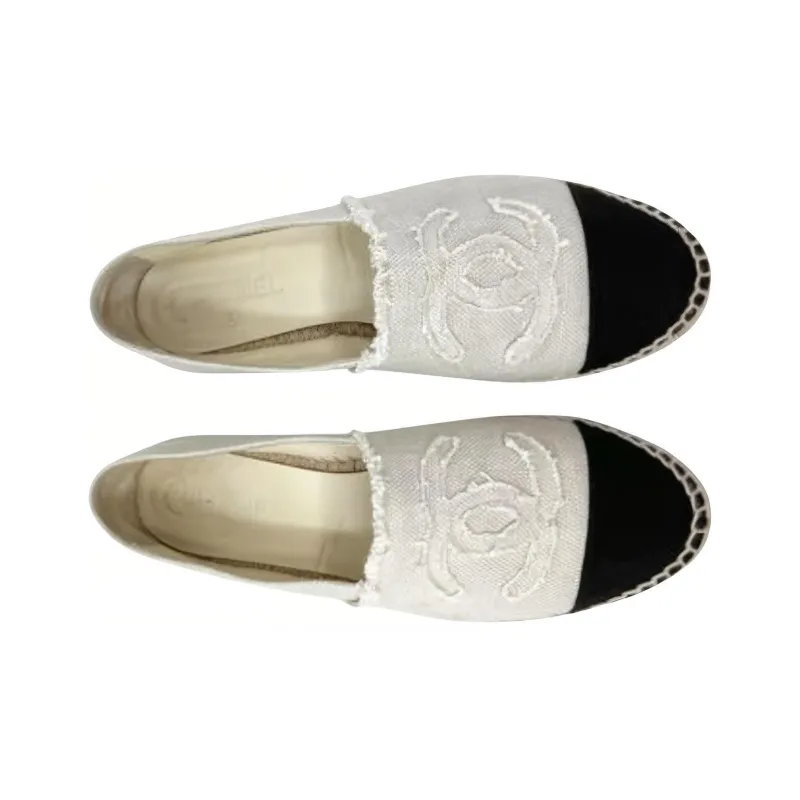 CHANEL Espadrilles Women's White Black-3