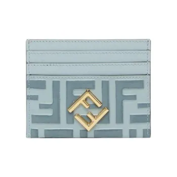 FENDI FF Diamonds Series Calfskin Card Holder Women's Light Blue